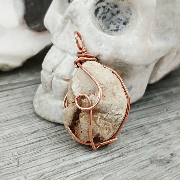 Fossil Pendant, Copper Wire Wrapped Pendant, 1.5" - Picture 3 of 3
